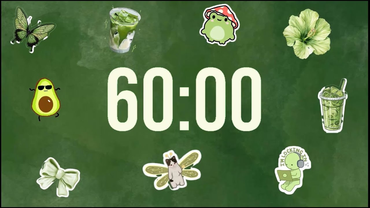 1 Hour Digital Countdown Timer ⏳💚 | Calm Green Aesthetic Timer | Study • Focus • Relax