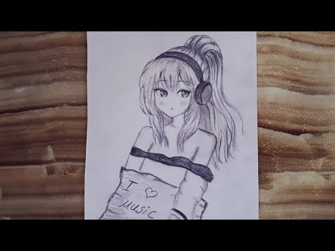 MÜZİK DİNLEMEYİ SEVEN ANİME KIZ ÇİZİMİ/ ANIME GIRL LISTENING TO MUSIC DRAWING