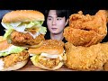 맘스터치 치즈버거 통다리치킨 치즈볼 치킨 먹방ASMR MUKBANG CHEESE BURGERS &amp; FRIED CHICKEN チキン チキンバーガー eating sounds