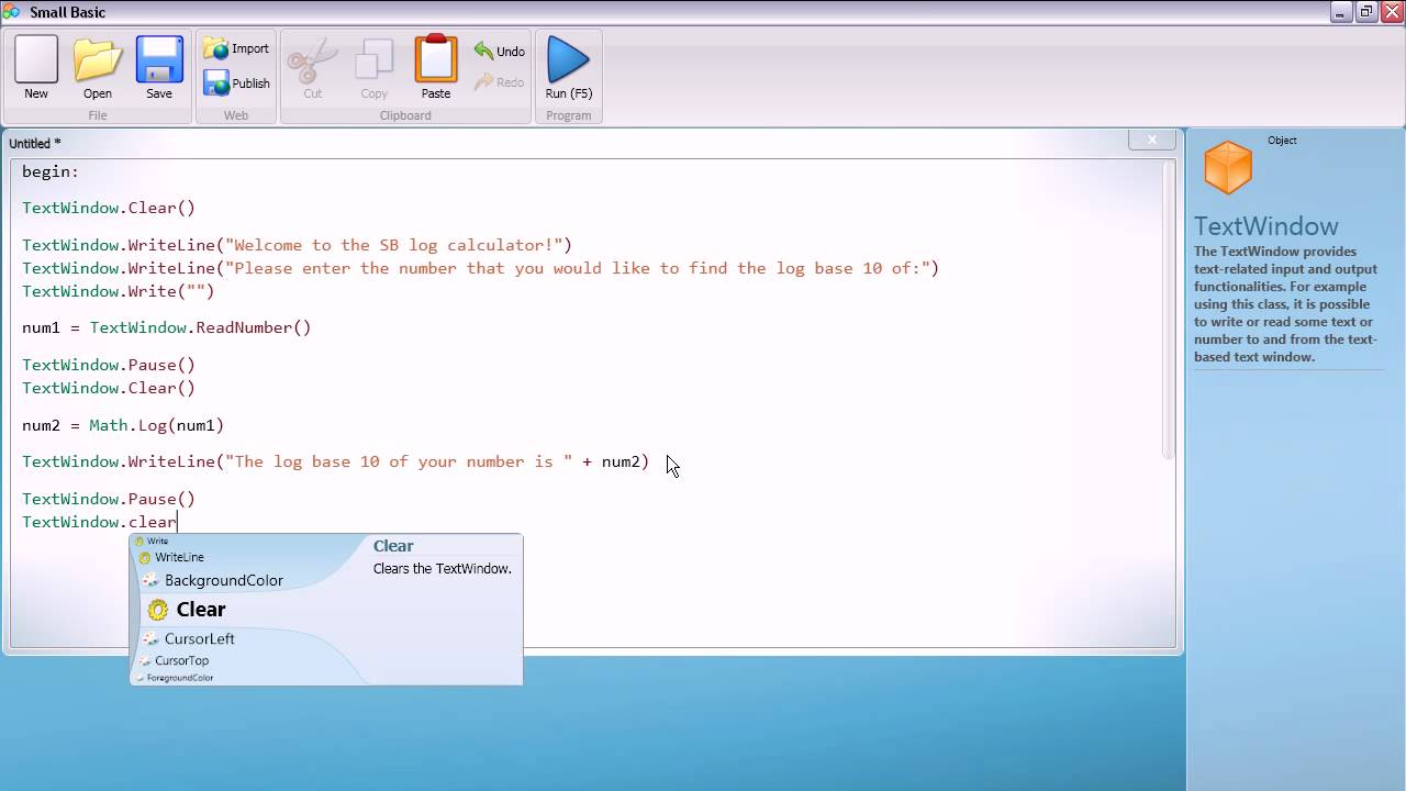 Small Basic Tutorial 7 - Logarithm calculator - YouTube