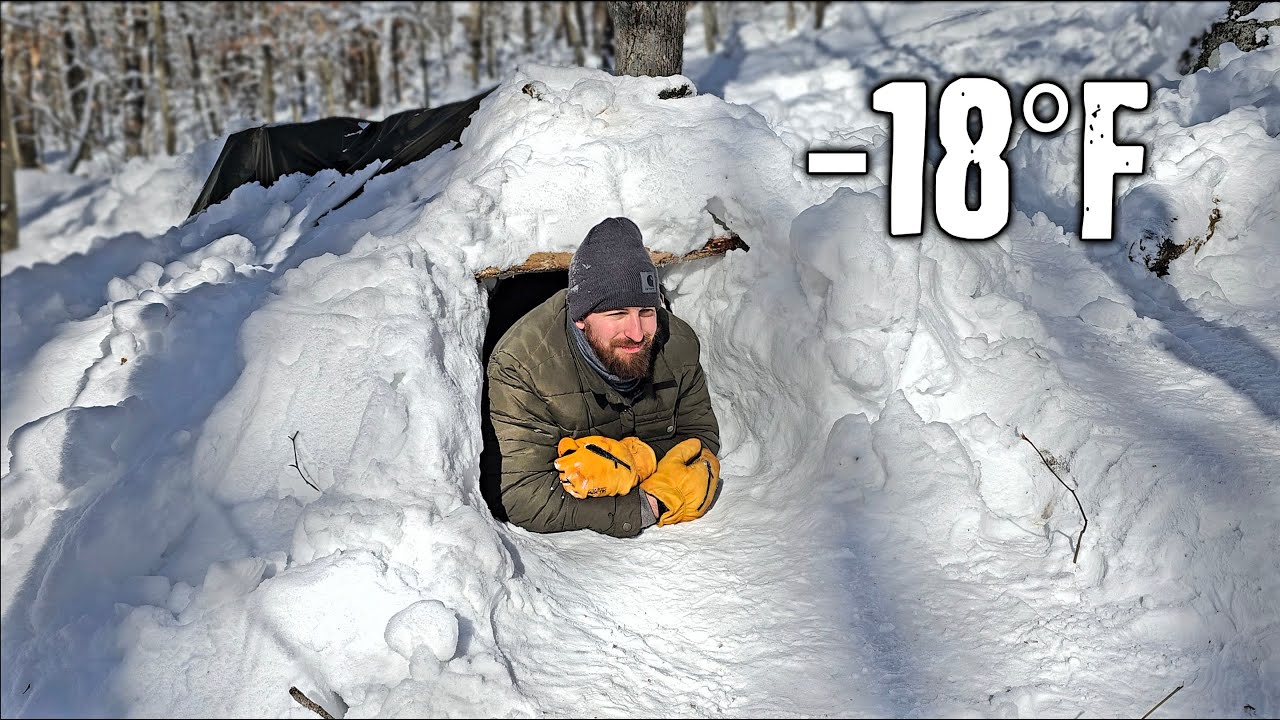 -18°F/-28°C Surviving the Polar Vortex Overnight in a Snow Shelter - Coldest temperature in decades