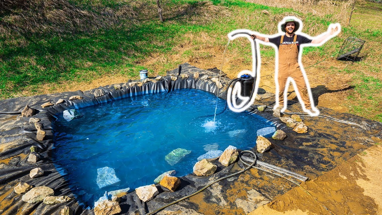 FILLING UP the NEW BACKYARD POND for PET FISH!!! - YouTube