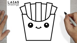 How to Draw a Cute French Fries, Easy Drawings