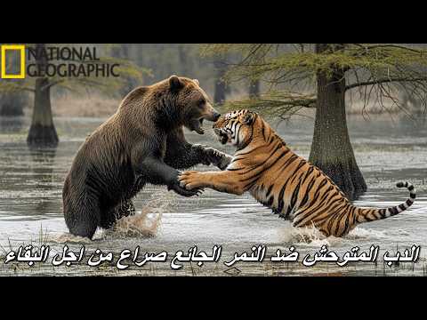 صراع الحيوانات المفترسة الدب المتوحش ضد النمر الجائع صراع من اجل البقاء وثائقى عن الحيوانات