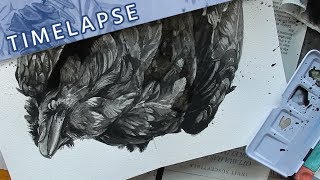 Painting a Raven // Watercolour Timelapse // Mary Sanche