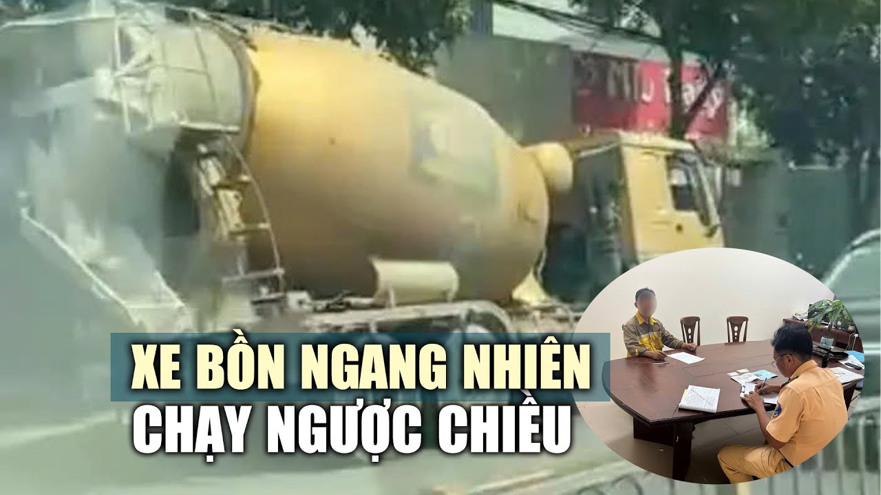 Khiếp vía xe bồn trộn xi măng chạy ngược chiều ở TP.HCM