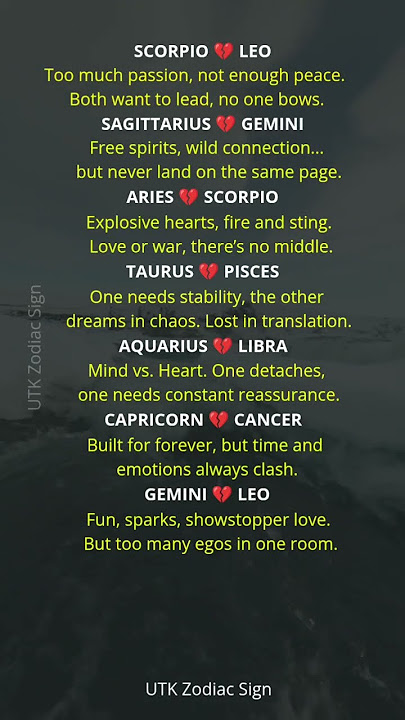 Zodiac Pairs That Love Hard... But Break Even Harder 💔 #utkzodiacsign #zodiac #zodiacsigns