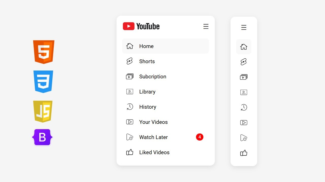 YouTube Sidebar Menu UI Design Using HTML & CSS | Modern Navigation ...