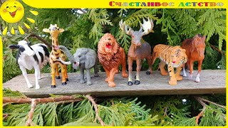 Toy Jungle and Forest Animals in the Tree - Learn Wild Animals and Farm Animals Names for Kids