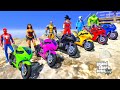 Spiderman With Superheroes AMAZING RAMP EPIC STUNTS on Motorbikes RACING Challenge Hulk Goku - GTA 5