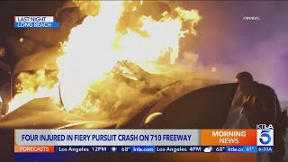 Video: 4 rescued following fiery pursuit crash in Long Beach 