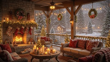 Christmas Jazz Balcony Background Music 🎄 Soothing Piano Rhythm with Crackling Fireplace for Holiday