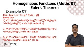 Example 07:- Homogeneous Functions Euler's Theorem 