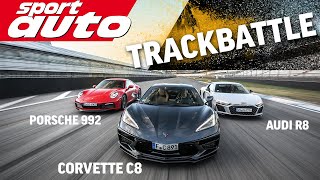 Corvette C8 vs. Porsche 992 vs. Audi R8 | Trackbattle Hockenheim-GP | Tracktest sport auto