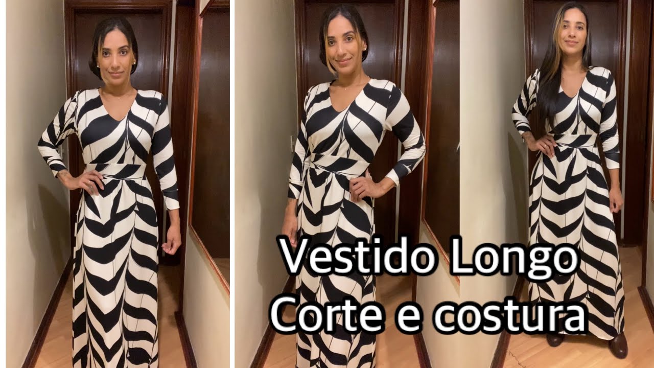 Vestido Longo com manga.  Costura Fácil! DIY