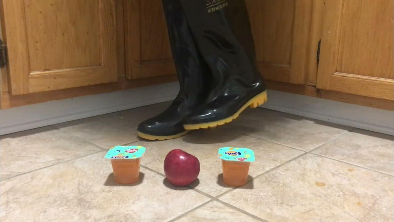 Crushing and squeaking with shiny rubber boots YouTube