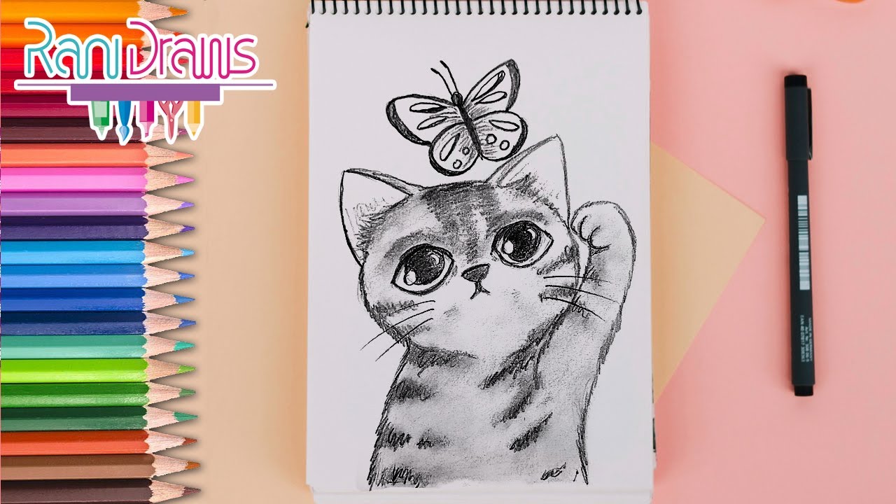 Cómo dibujar a UN GATO Y UNA MARIPOSA con lápiz - ideas de dibujos con lápiz  fáciles - thptnganamst.edu.vn