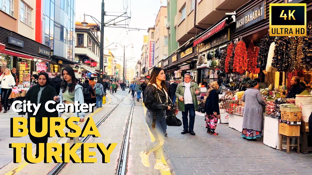 Turkey 🇹🇷 Bursa 4K Walking Tour 2025 | City Center, Turkish Street Markets, Grand Mosque