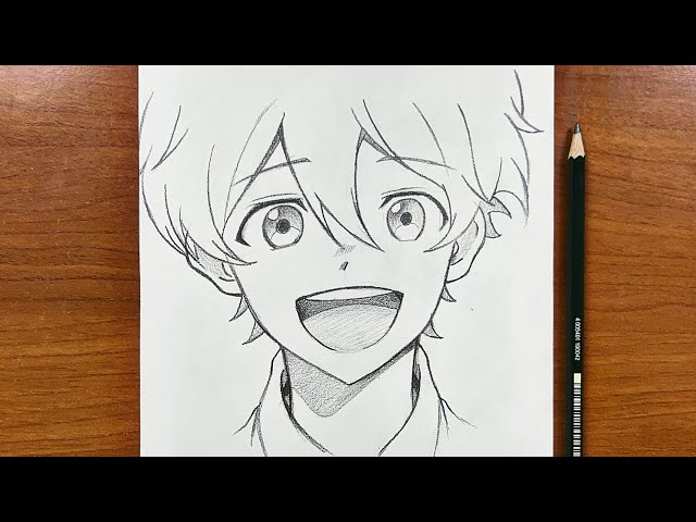 Easy anime sketch || How to draw Happy boy step-by-step class=