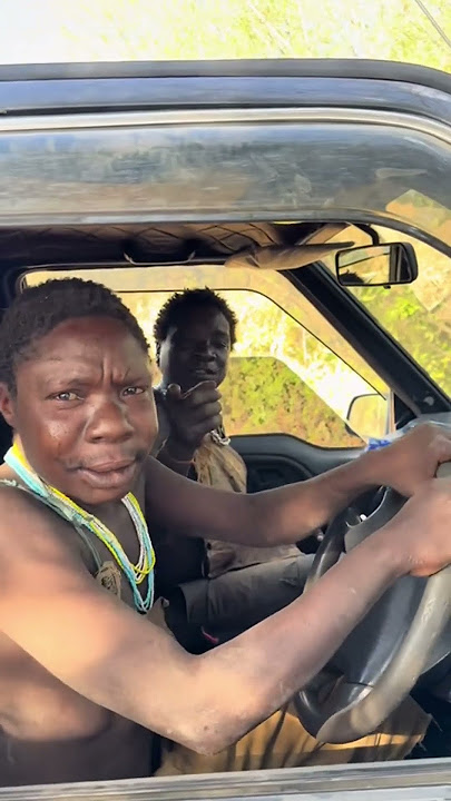 Hadzabe Tribe bushmen sit in the car for the first time ever