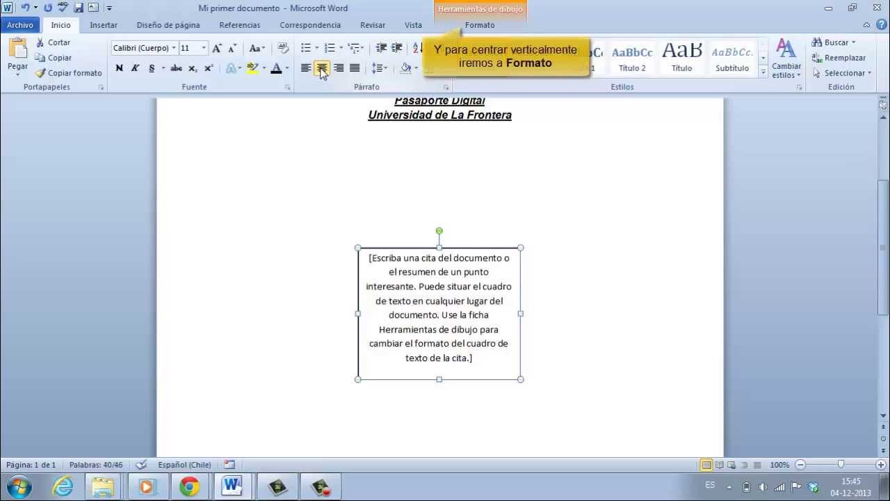 Poner Cuadro En Word Uso de Ms Word 2010: Texto y Cuadros de Texto - YouTube