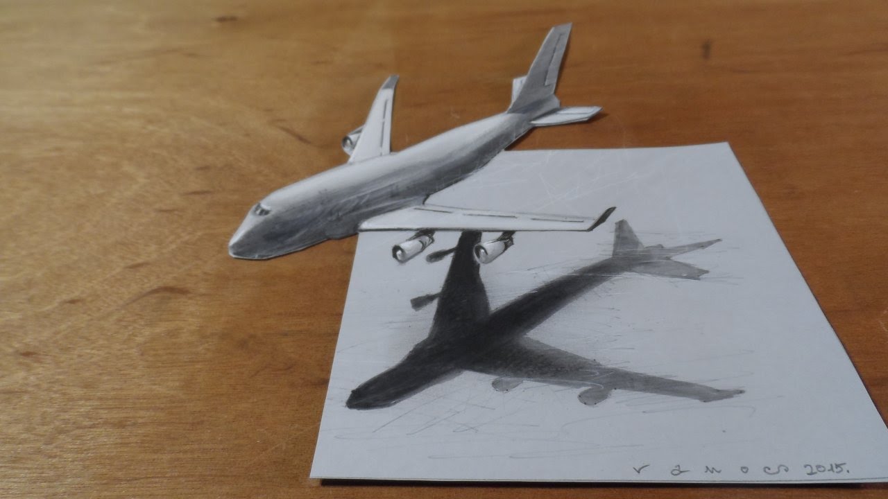 drawing for paper charcoal Draw 747 Flight How 3D Airplane, Illusion Boeing YouTube I   a