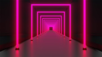 Neon tunnel of square pink frames (arches) on a dark background. Video Loop