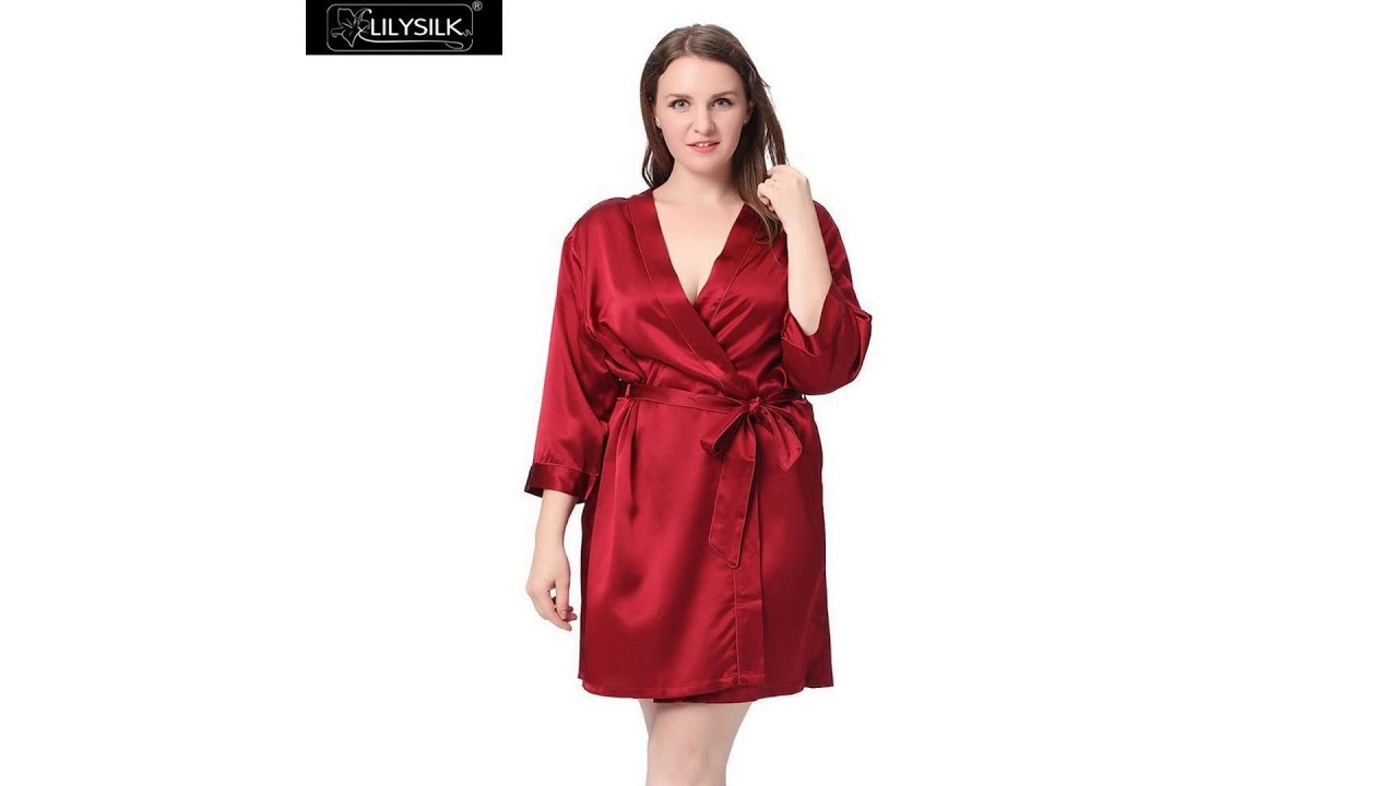 100% Pure Silk Robe Women Plus Size 22 Momme Short Classic Style Bathrobe Luxurious Pure