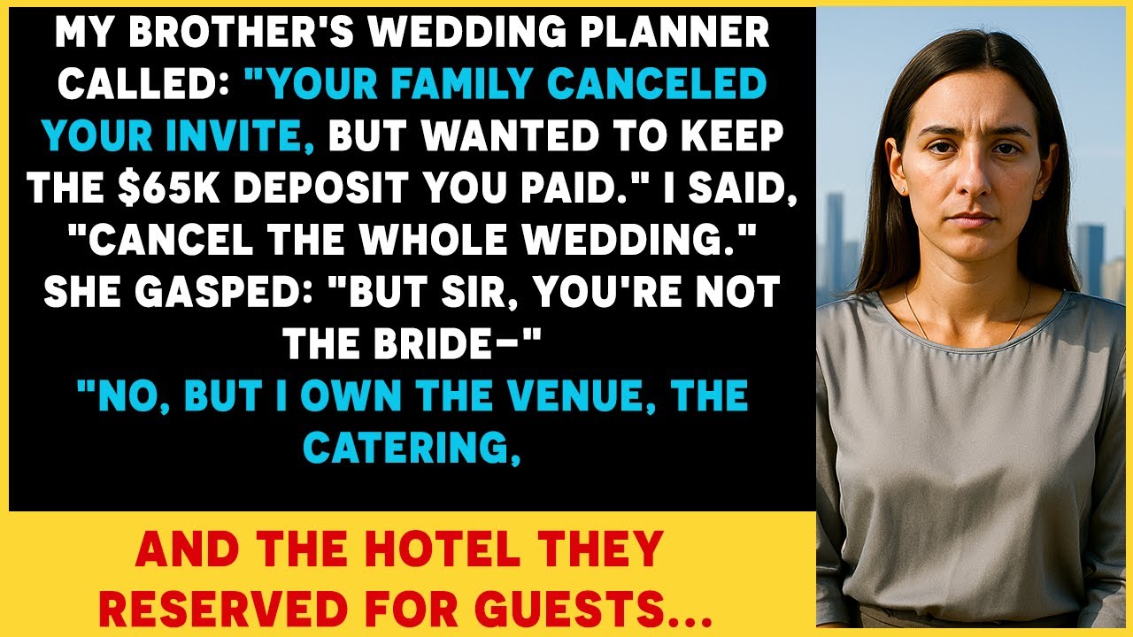 Организатор свадьбы моего брата сообщил мне, что моя семья отменила мое приглашение, но оставила ...