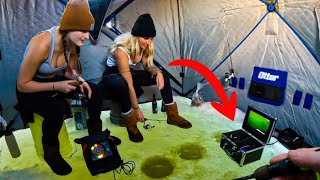 Underwater Camera Ice Fishing for BIG FISH ON DEEP FLATS!! (We got a BIGGIN!!)