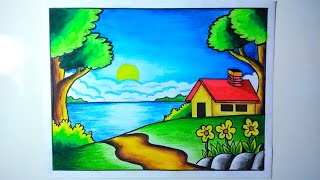 Menggambar pemandangan alam - Gambar rumah