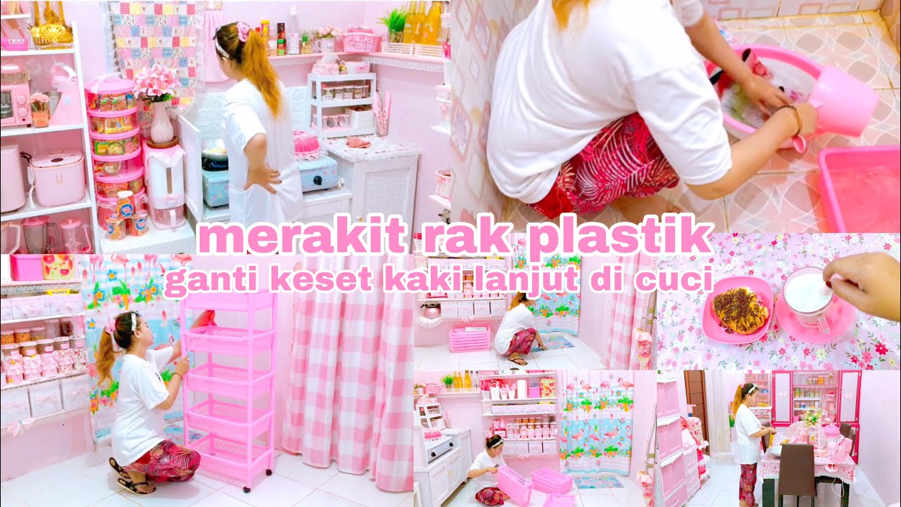 merakit rak plastik pinky, ternyata kokoh banget | ganti keset kaki motifnya senada sama gordennya