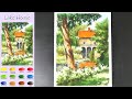 Basic Landscape Watercolor - Lake House (sketch & color name view, watercolor material) NAMIL ART