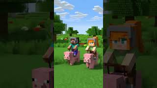 Steve & Alex Pig Race 😂 Funniest Minecraft Meadow #Shorts #MinecraftShorts