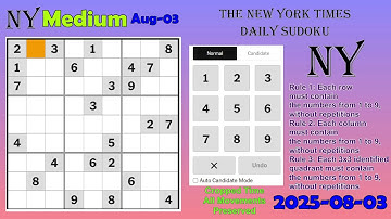 The New York Times Daily Sudoku 2025-08-03 Medium