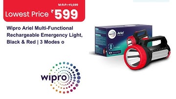 Wipro Ariel Multi-Functional Rechargeable Emergency Light ,Black & Red | 3 Modes of Lighting