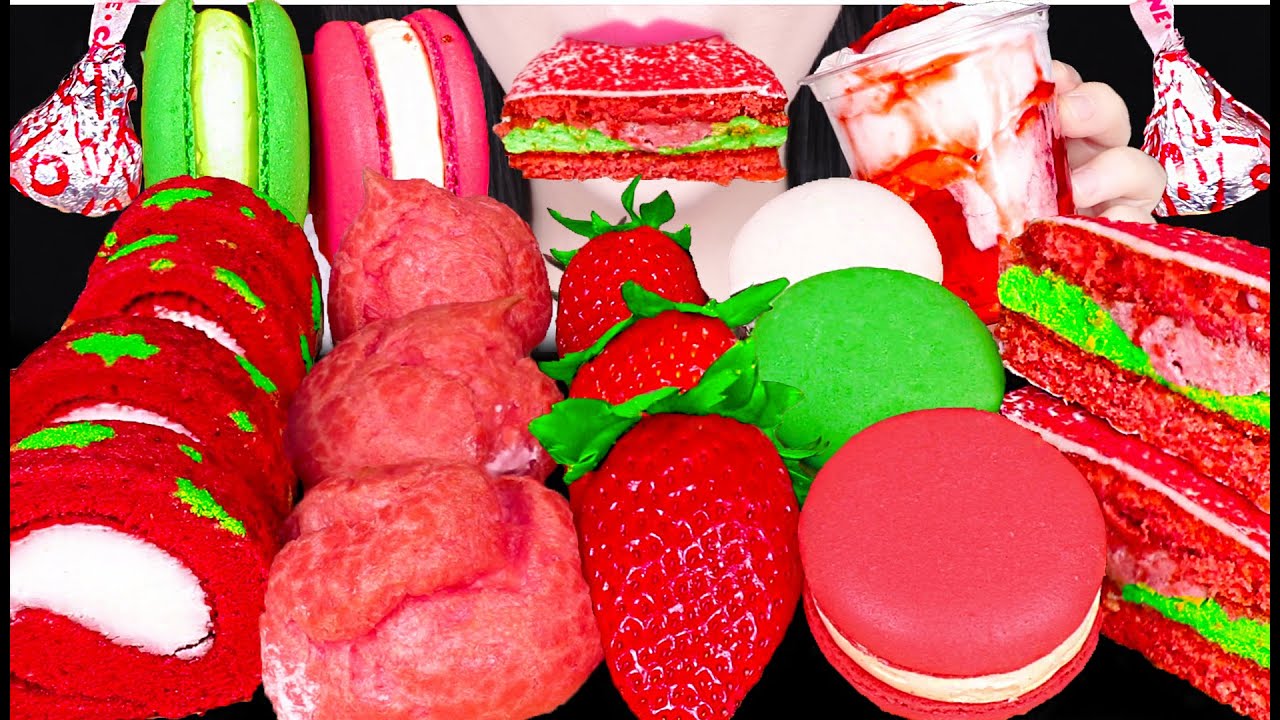 ASMR STRAWBERRY PARTY *STRAWBERRY CHOU, CHRISTMAS CAKE, STRAWBERRY PARFAIT 딸기 파티 먹방 JANE ASMR 제인