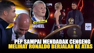 Paling Heboh di dalam Ruangan!! Reaksi Haaland & Pep jadi Sorotan saat Ronaldo Hattrick Globe Soccer