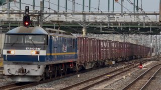 【4K高画質】【好積載】JR貨物EF210形300番台347号機〔新〕＋コキ23両が大宮駅6番線を通過するシーン（3096レ・新A111・コンテナ輸送）2026.4.15