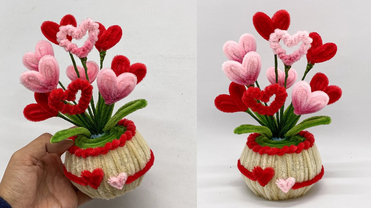 DIY Valentine’s Gift Idea | Make a Very Beautiful Mini Heart Flower Pot With Pipe Cleaner is so Easy