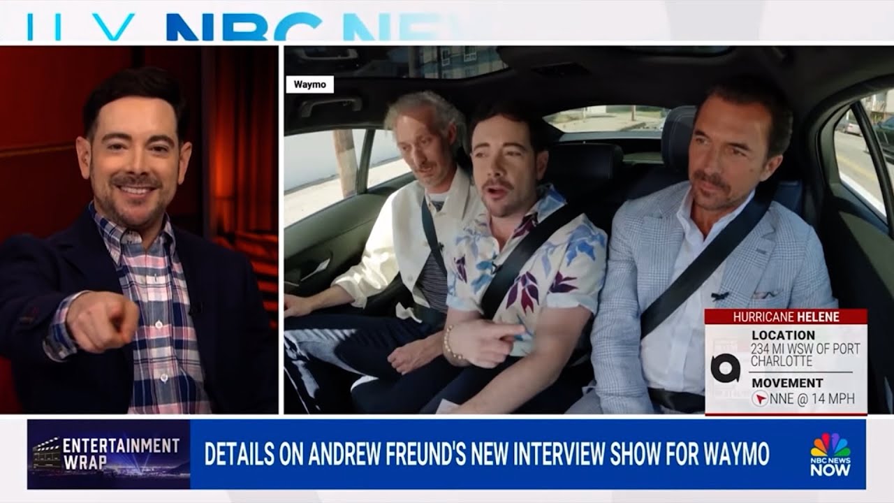 Breaking down top showbiz headlines and discussing Driven by Waymo on NBC News Daily