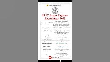 BTSC Junior Engineer Recruitment 2025 | New Vacancy 2025 | dailyJobs updates #shorts #btsc #trending