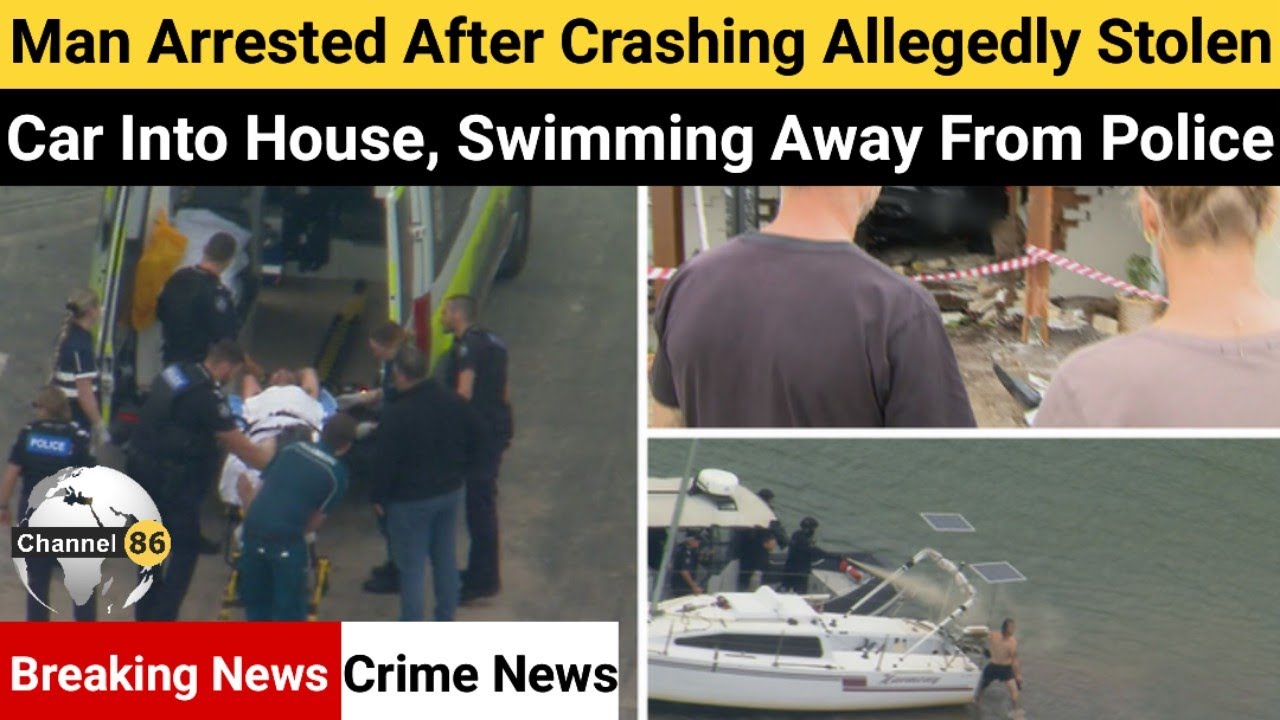 Man arrested after crashing allegedly stolen car into house, swimming ...