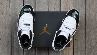 jordan 11 low emerald on feet