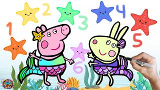 Aprende los Colores y lo Números en Español dibujando a Peppa Pig y Rebecca Rabbit Sirenas 🧜🏻♀️🐷🐰⭐