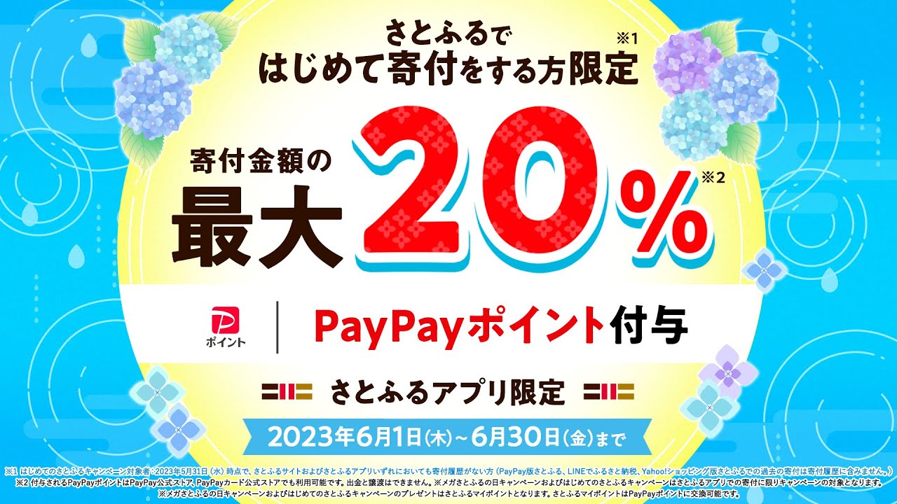 2023年6月 さとふるではじめて寄付をする方限定！寄付金額の最大20