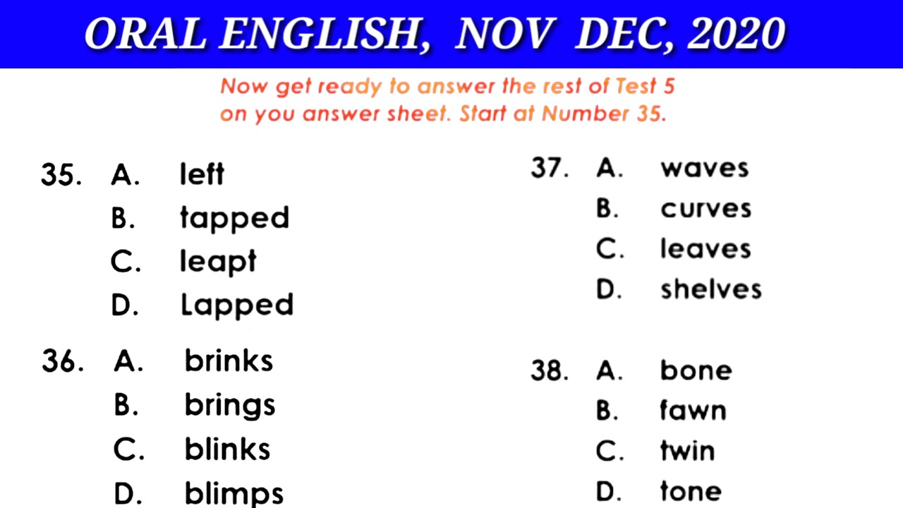 ORAL ENGLISH, NOV DEC 2020 WITH ANSWERS
