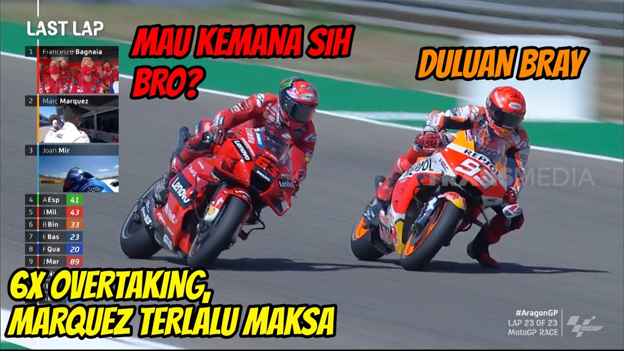 3 Lap Epic, MARQUEZ VS BAGNAIA 6x Overtaking | MOTOGP (12/09/21) - YouTube