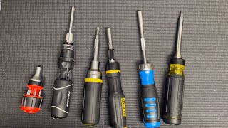 Multi-Bit Ratcheting Screwdrivers: Kline Tools, Milwaukee, Lenox, Amazon Basics, DeWalt, Husky