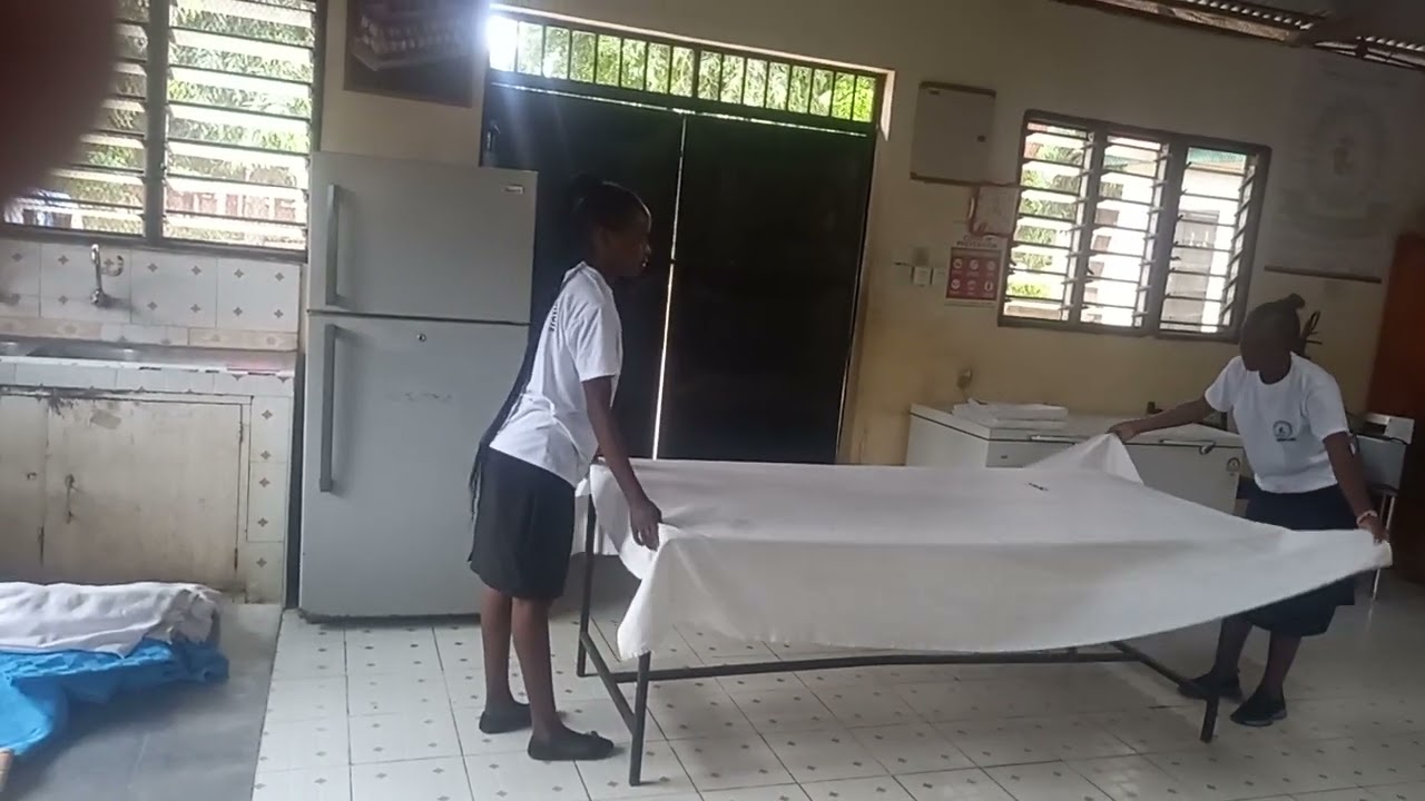 Fold table clothe for stocking in the sideboard.